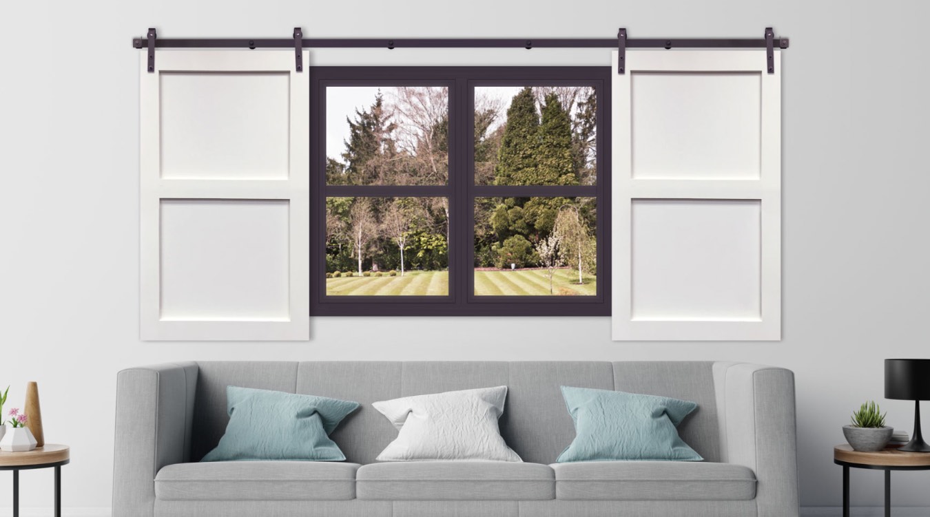 White barn door shutter in modern Orlando living room